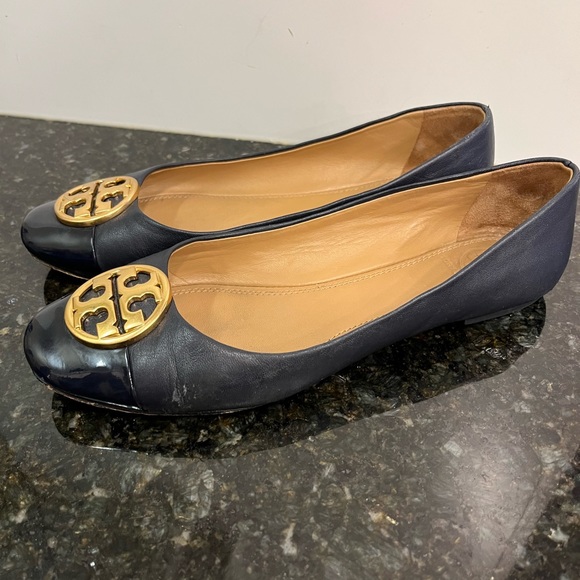 Tory Burch Shoes - Tory Burch navy flats. Soft leather with patent toe. Size 6.5